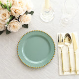 Elegant Dusty Sage Green Plastic Salad Plates with Gold Beaded Rim - Perfect for Any Occasion